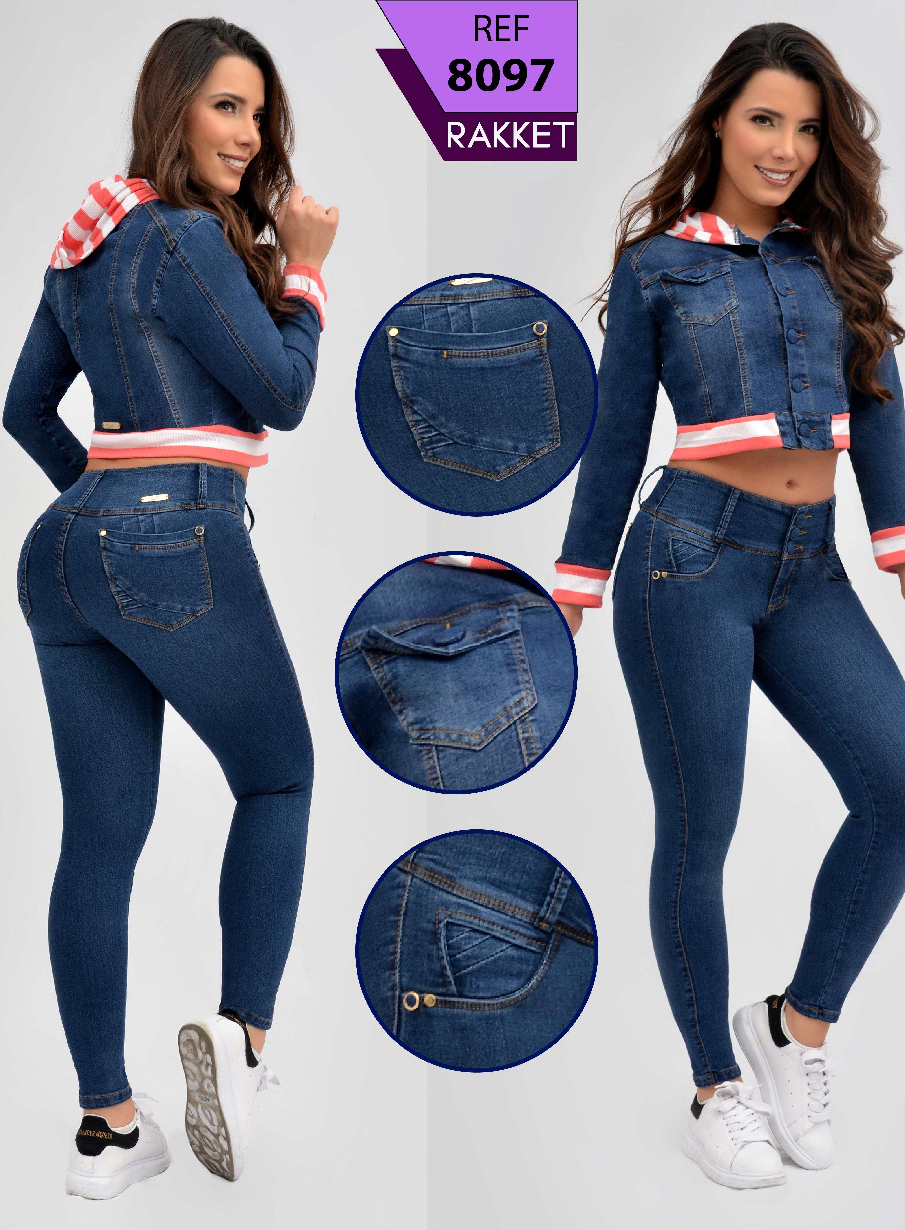 Conjunto vaquero colombiano chaqueta manga larga y jean push up